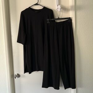 Dressed In Lala black ribbed playsuit Size M/L stretch lounge wear set